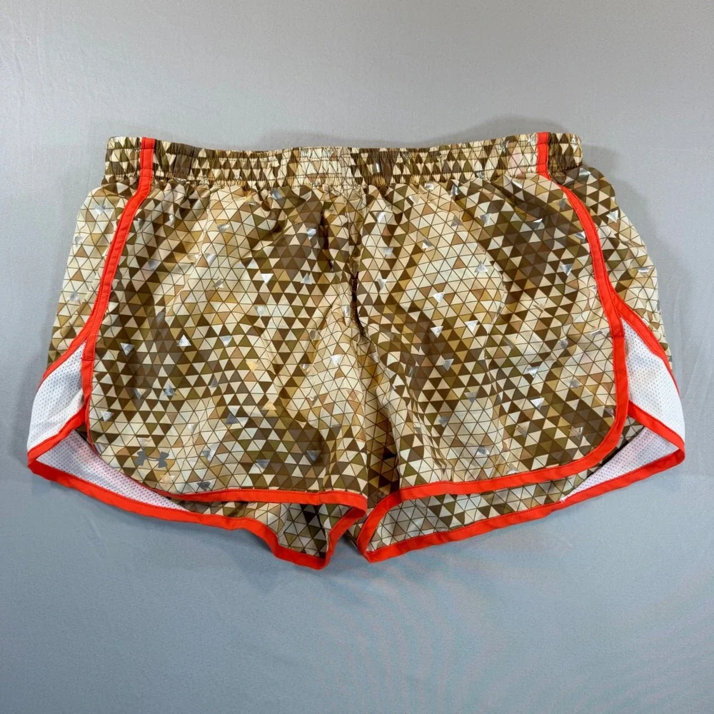 Under‎ Armour HeatGear Geometric Triangle Print Running Shorts Orange Tan Large
